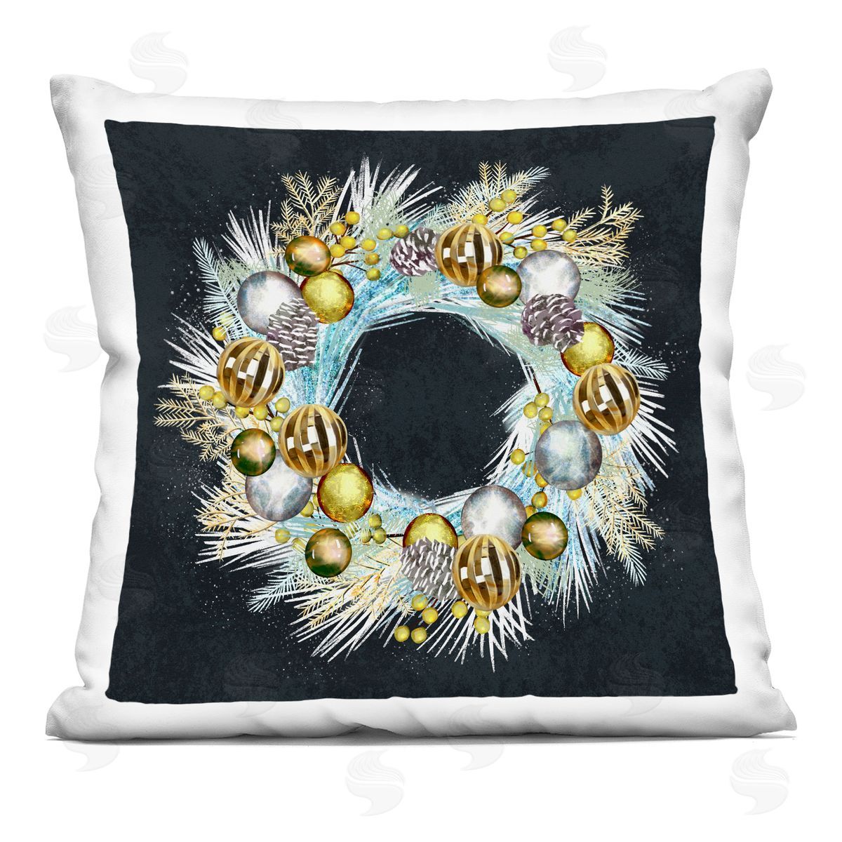 Dazzling Holiday Ornament Wreath Decorative Printed Pillow, Home Decor by Ziwei Li