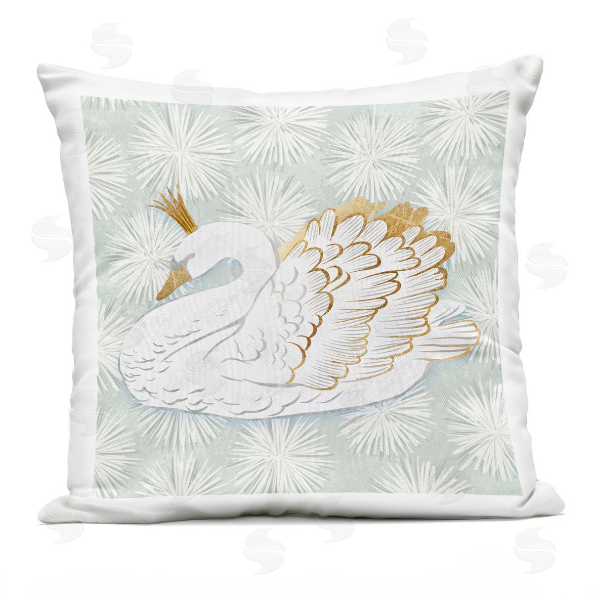 Glam Crown Swan Patterned Outdoor Printed Pillow, Home Decor by Ziwei Li