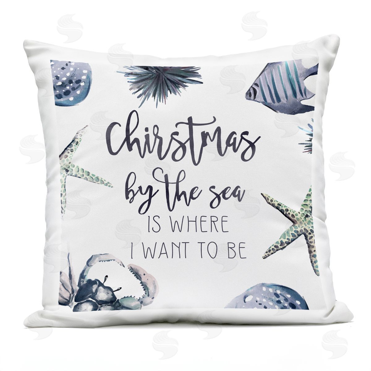 Christmas By The Sea Coastal Holiday Outdoor Printed Pillow, Home Decor by Ziwei Li