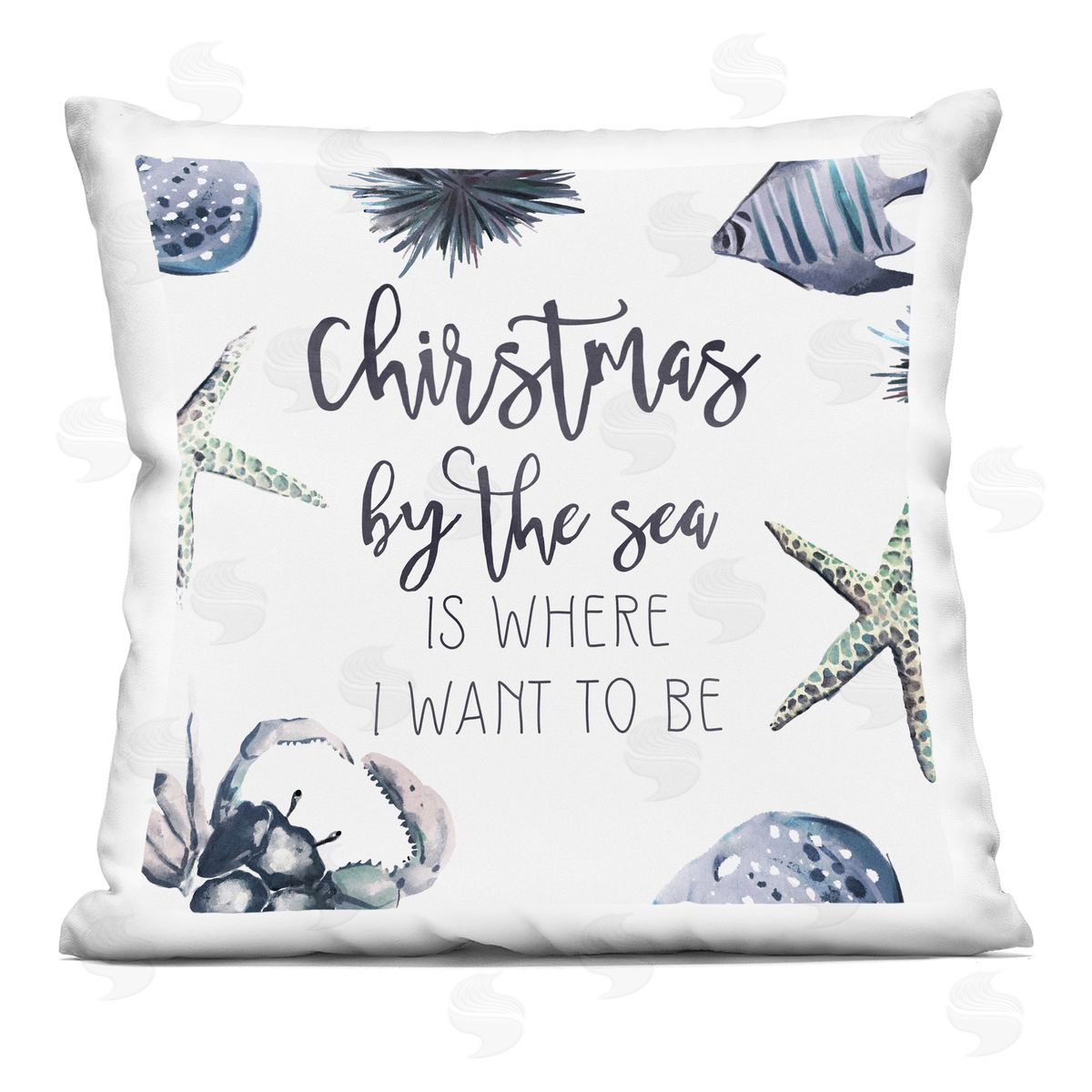 Christmas By The Sea Coastal Holiday Decorative Printed Pillow, Home Decor by Ziwei Li