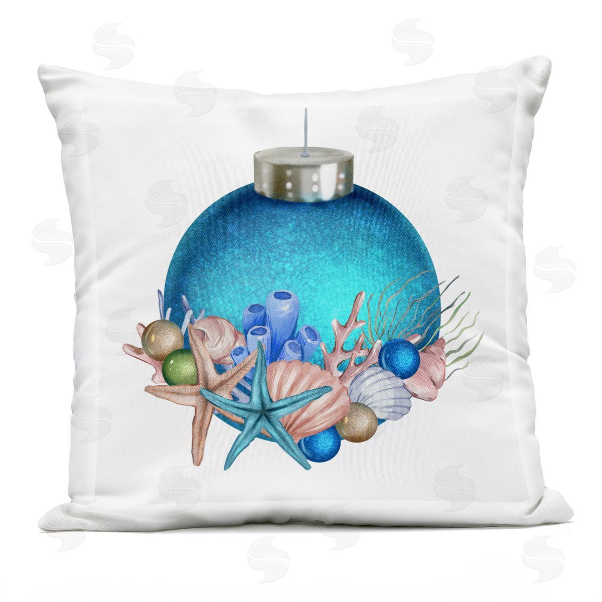 Glitzy Sea Life Holiday Ornament Outdoor Printed Pillow, Home Decor by Ziwei Li