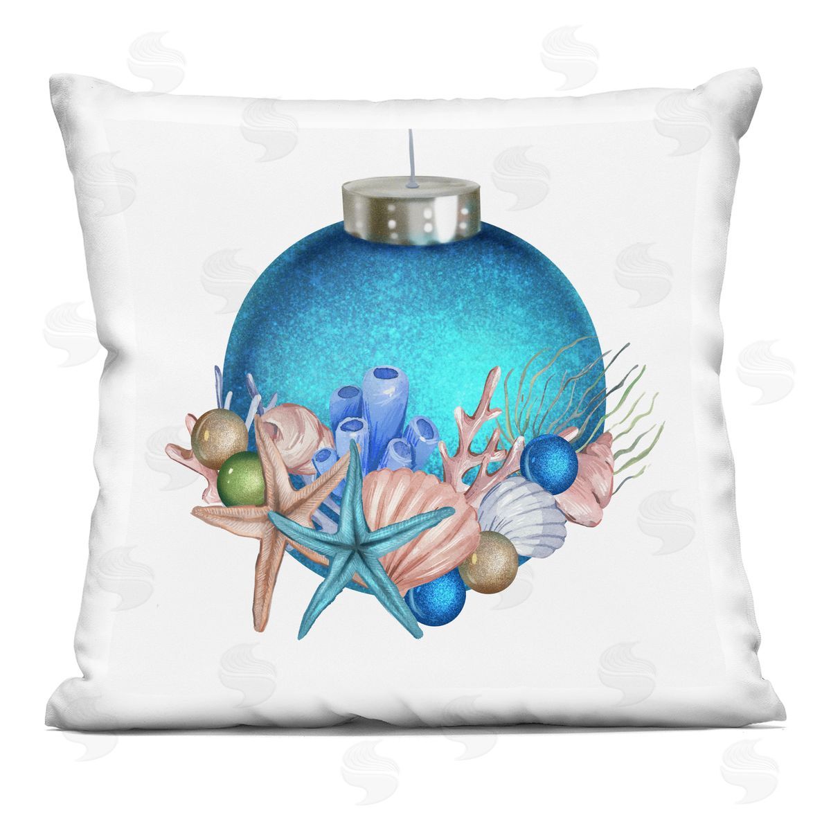 Glitzy Sea Life Holiday Ornament Decorative Printed Pillow, Home Decor by Ziwei Li