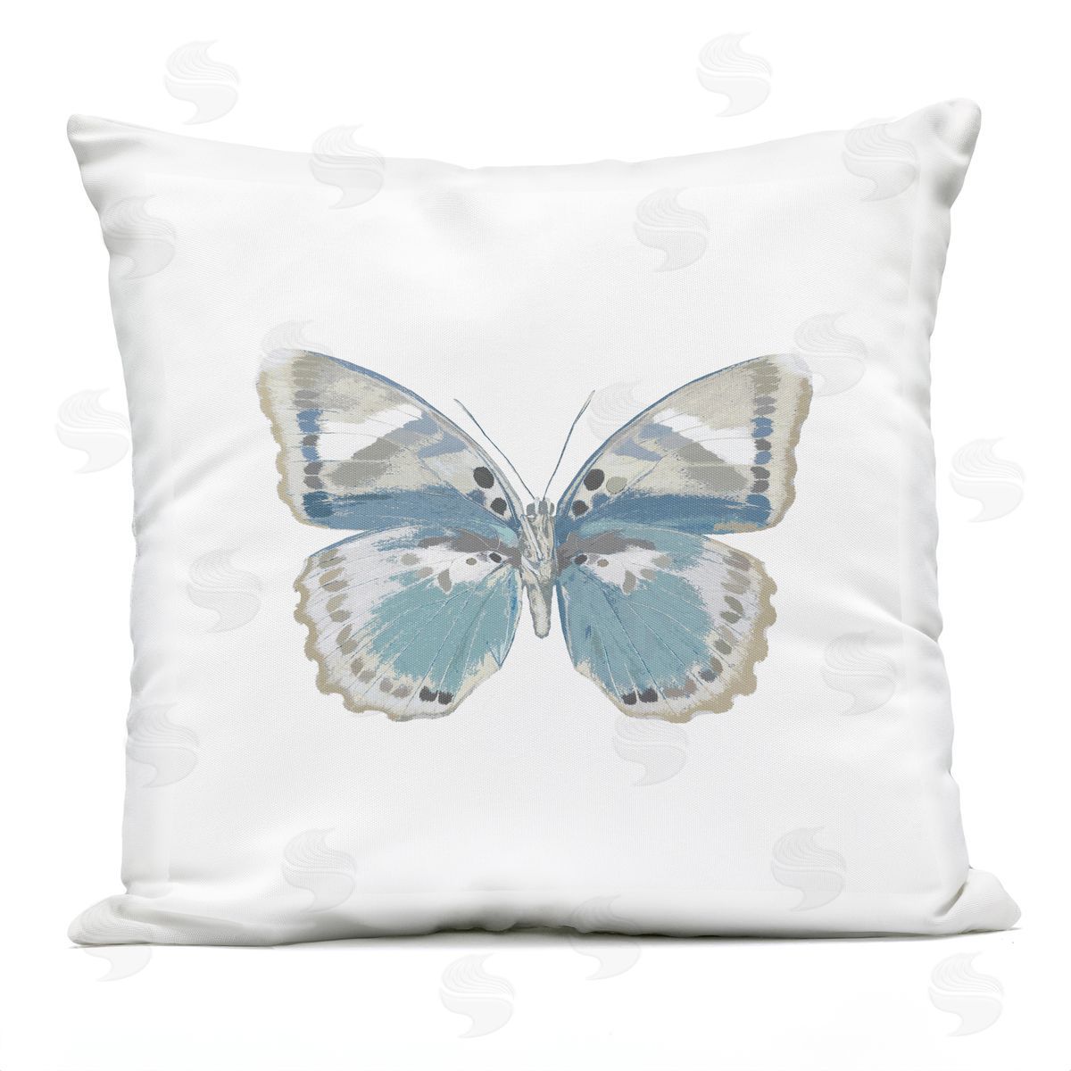 Muted Blue Butterfly Casual Outdoor Printed Pillow, Home Decor by Julia Bosco