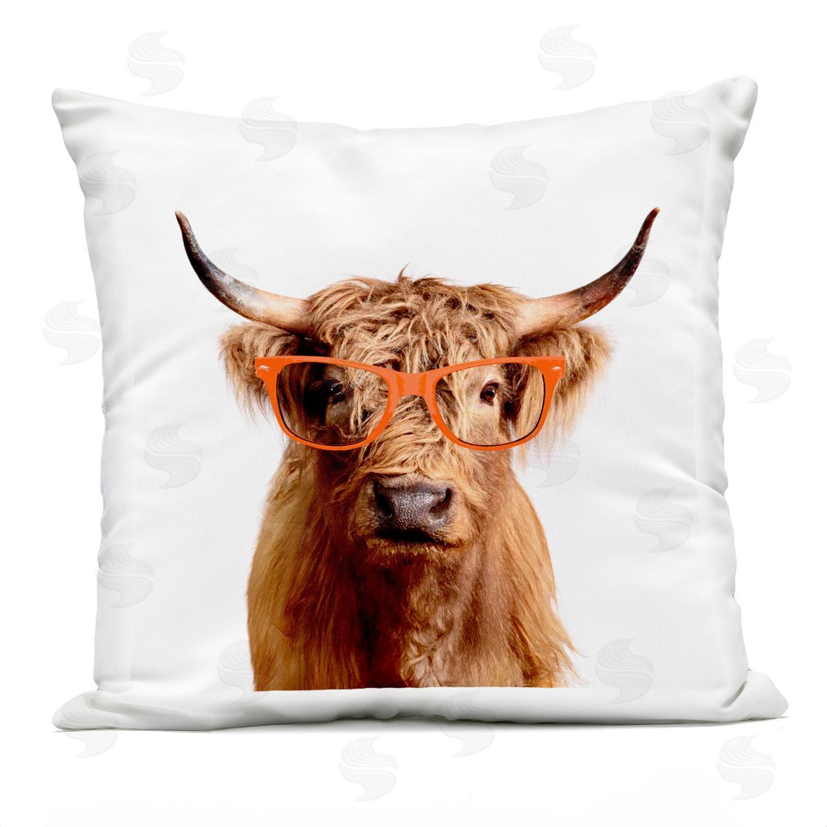 Fun Highland Cattle Orange Glasses Outdoor Printed Pillow, Home Decor by Karen Smith