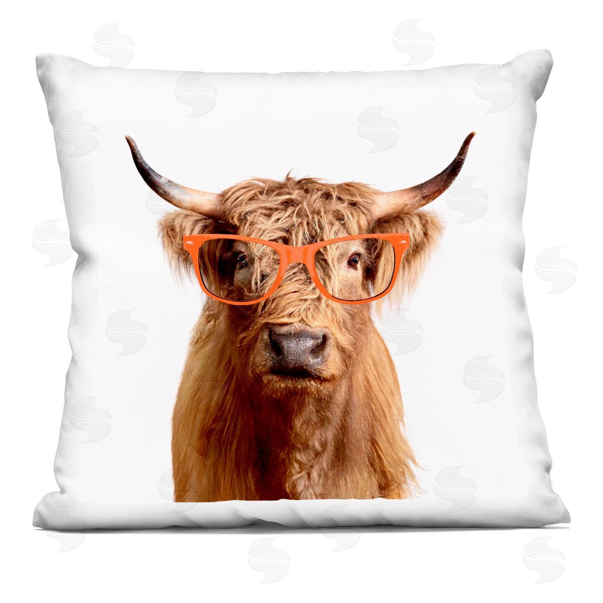 Fun Highland Cattle Orange Glasses Decorative Printed Pillow, Home Decor by Karen Smith