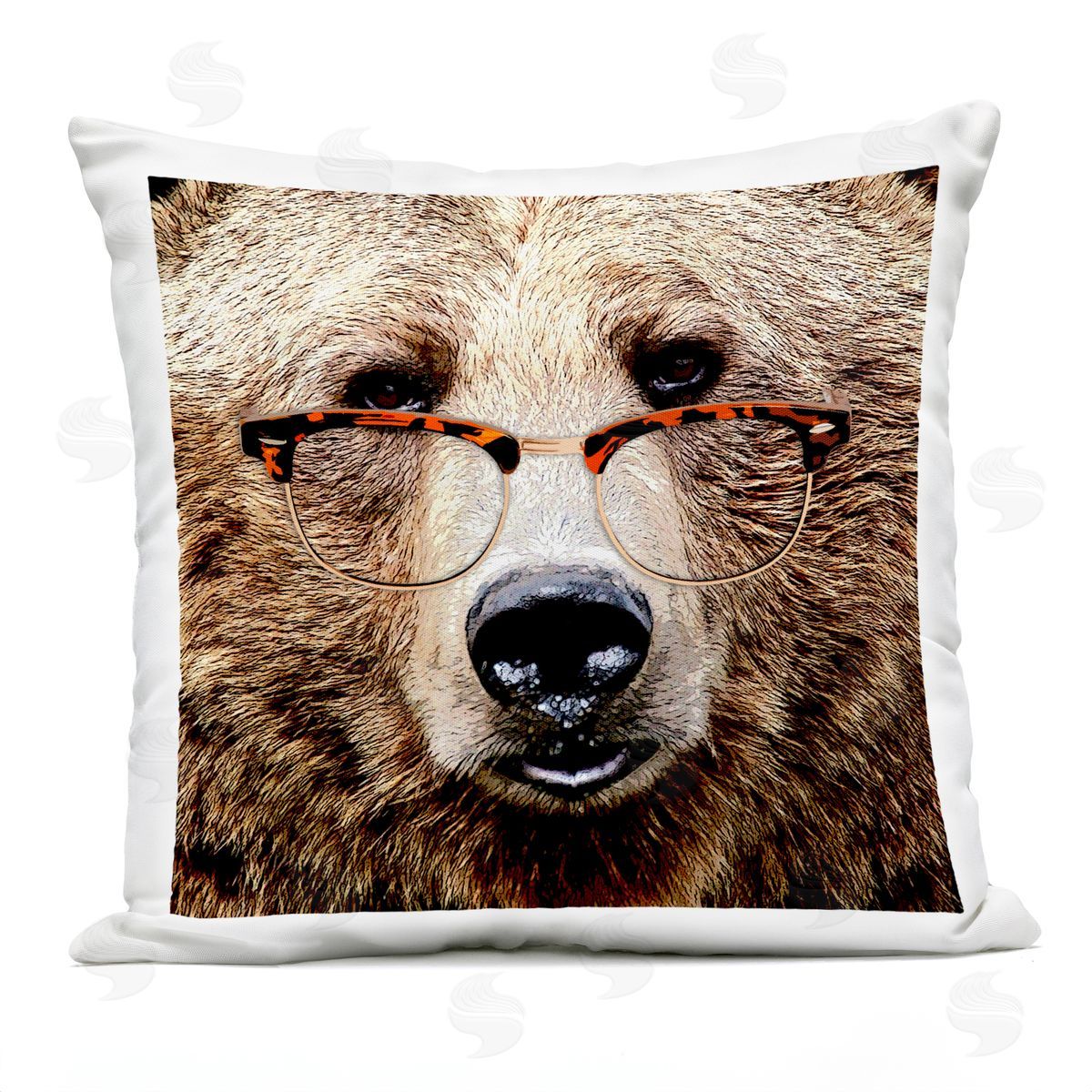 Close Up Bear Glasses Face Outdoor Printed Pillow, Home Decor by Karen Smith