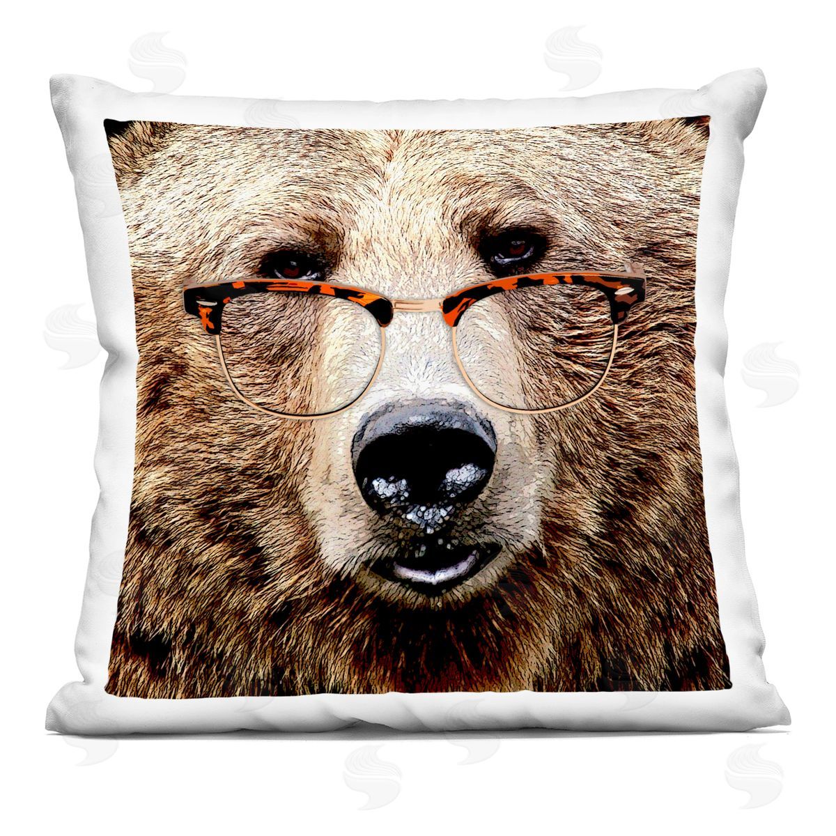 Close Up Bear Glasses Face Decorative Printed Pillow, Home Decor by Karen Smith
