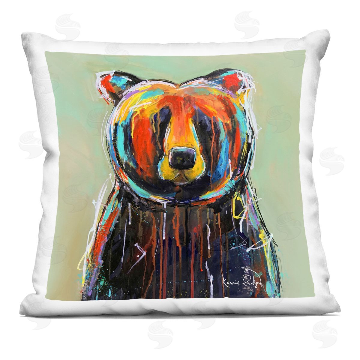 Contemporary Urban Drip Bear Decorative Printed Pillow, Home Decor by Karrie Evenson