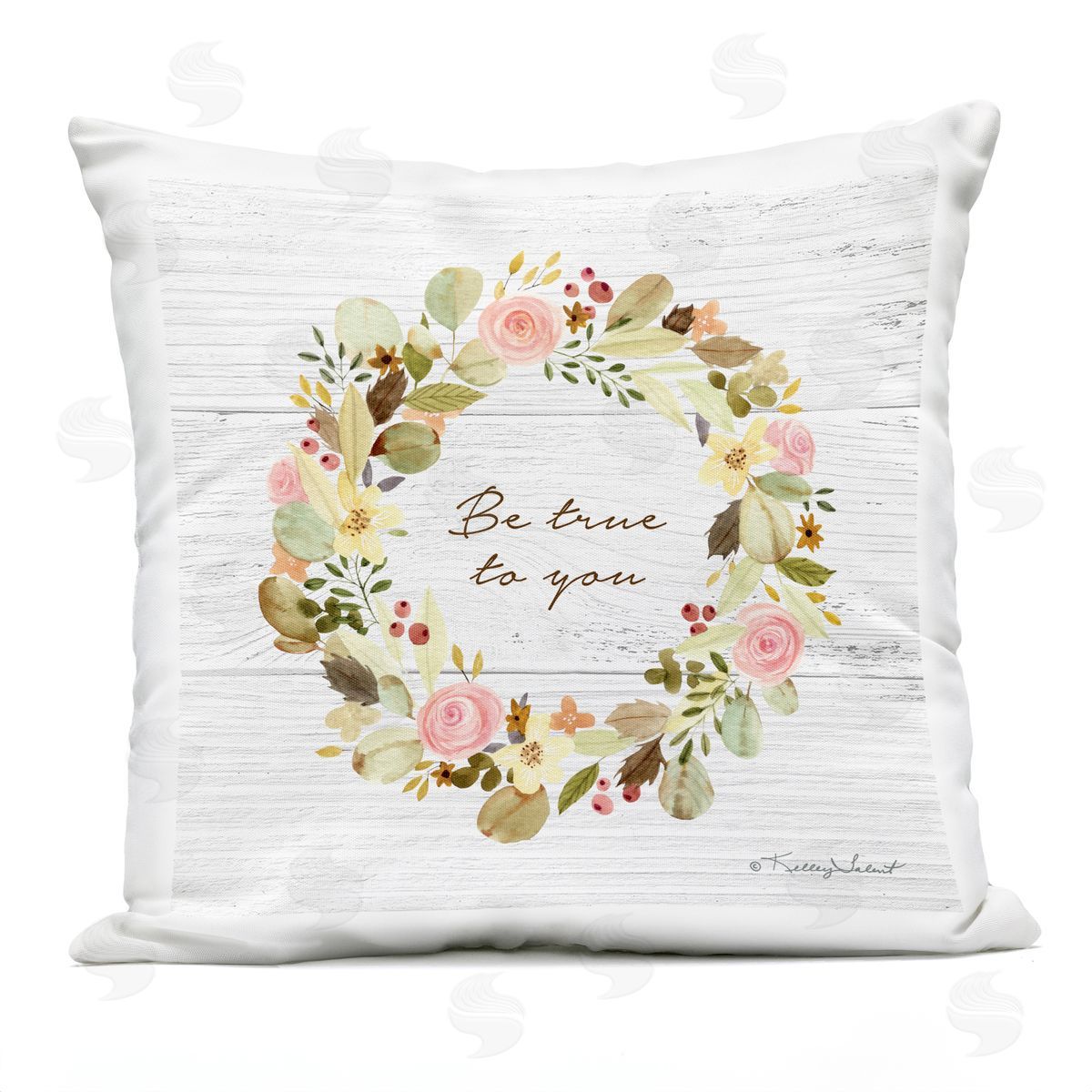 Be True To You Rose Wreath Outdoor Printed Pillow, Home Decor by Kelley Talent