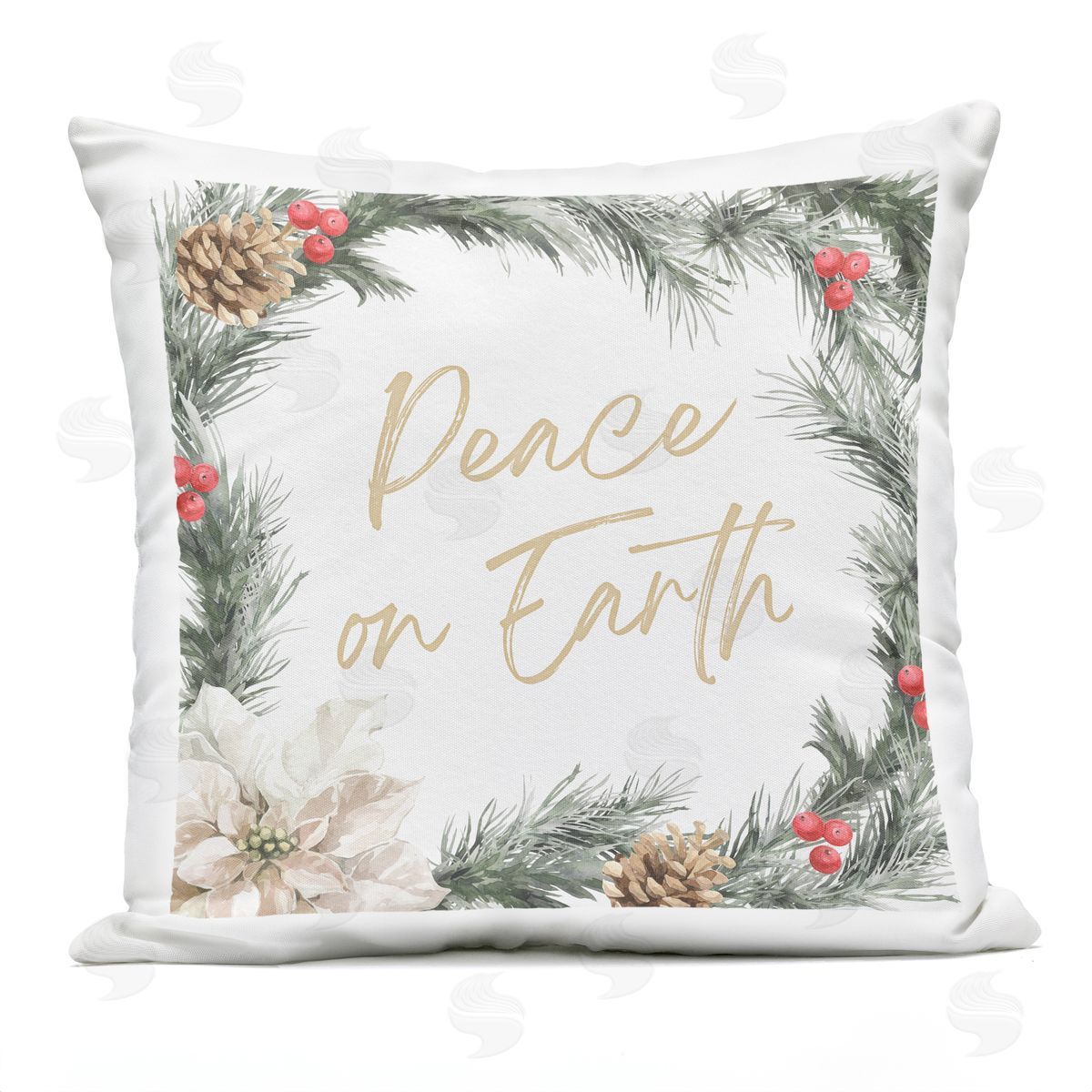 Peace On Earth Pinecone Holiday Outdoor Printed Pillow, Home Decor by Nina Blue