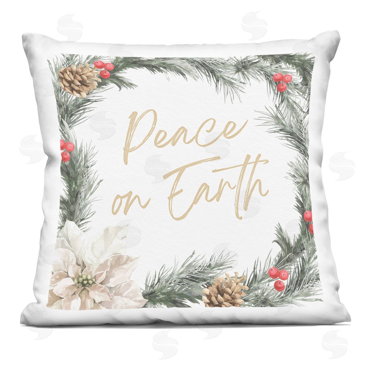 Peace On Earth Pinecone Holiday Decorative Printed Pillow, Home Decor by Nina Blue