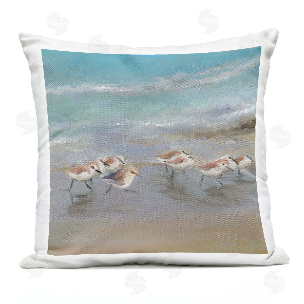 Coastal Sandpipers Shore Wildlife Outdoor Printed Pillow, Home Decor by Rick Novak