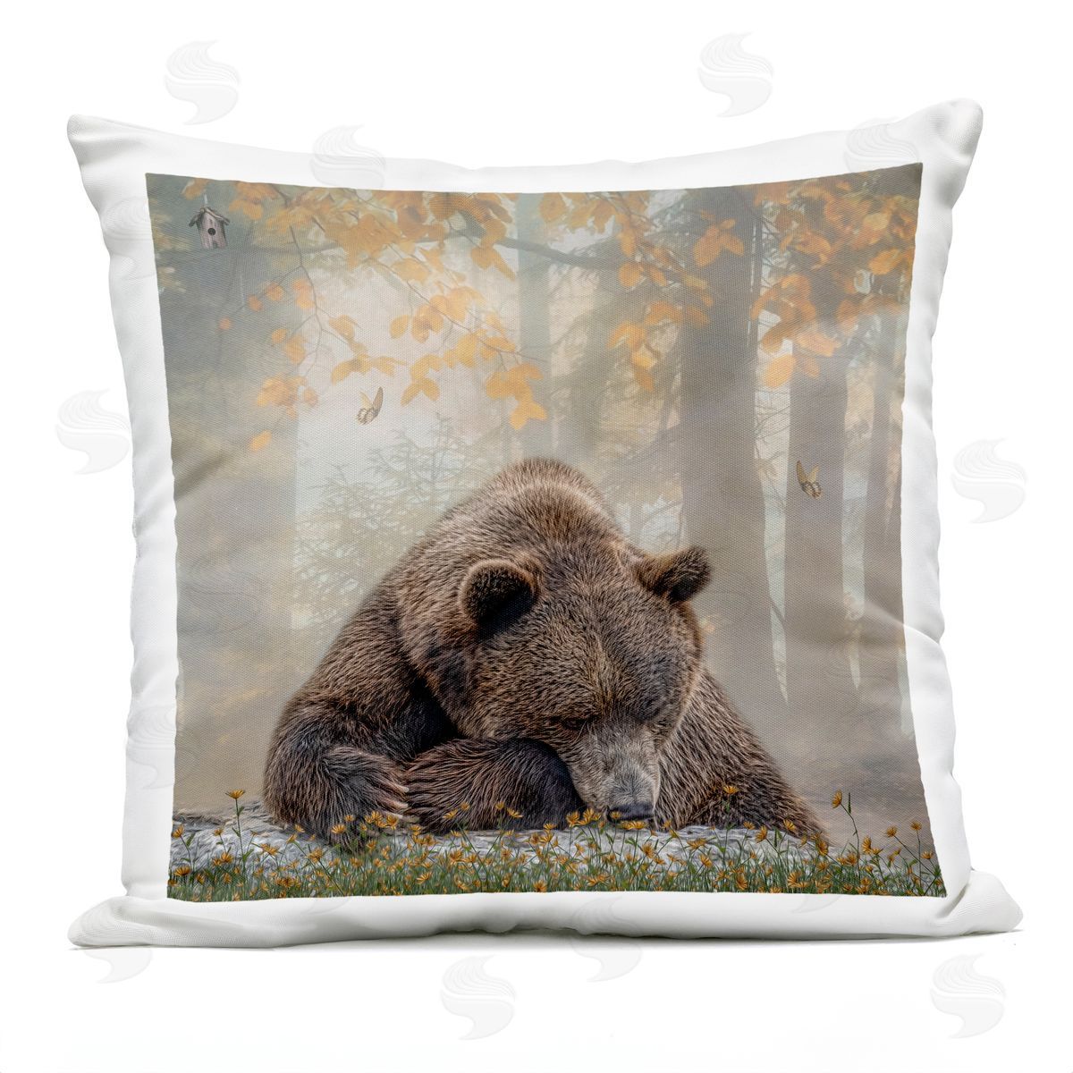 Woodland Bear Among Wildflowers Outdoor Printed Pillow, Home Decor by Kelley Parker