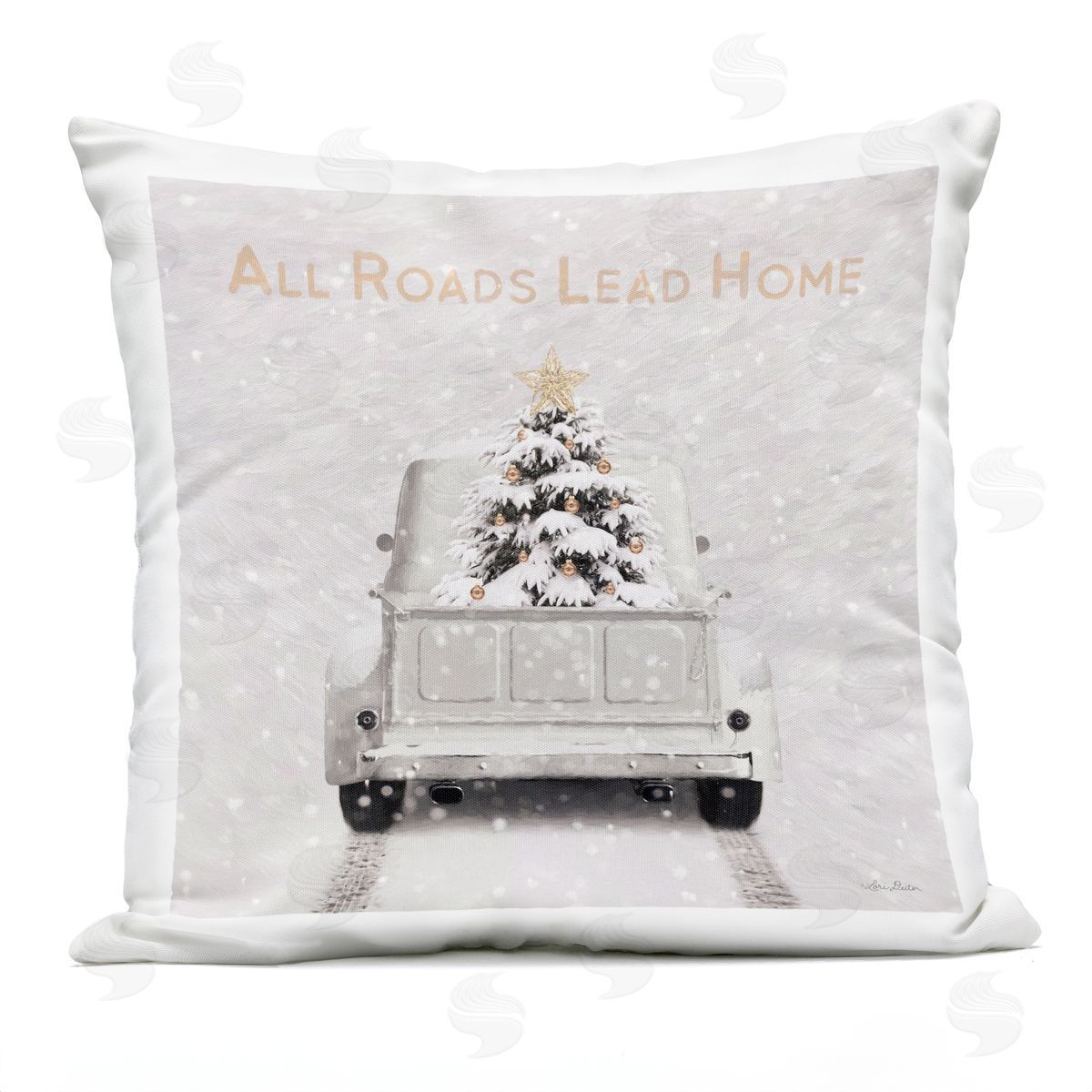 All Roads Lead Home Christmas Tree Outdoor Printed Pillow, Home Decor by Lori Deiter