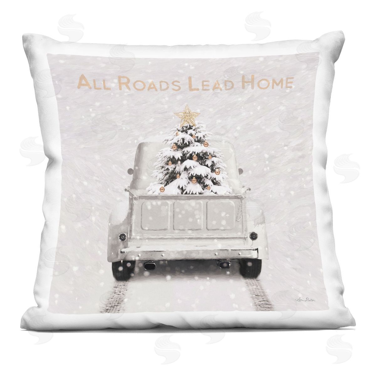 All Roads Lead Home Christmas Tree Decorative Printed Pillow, Home Decor by Lori Deiter