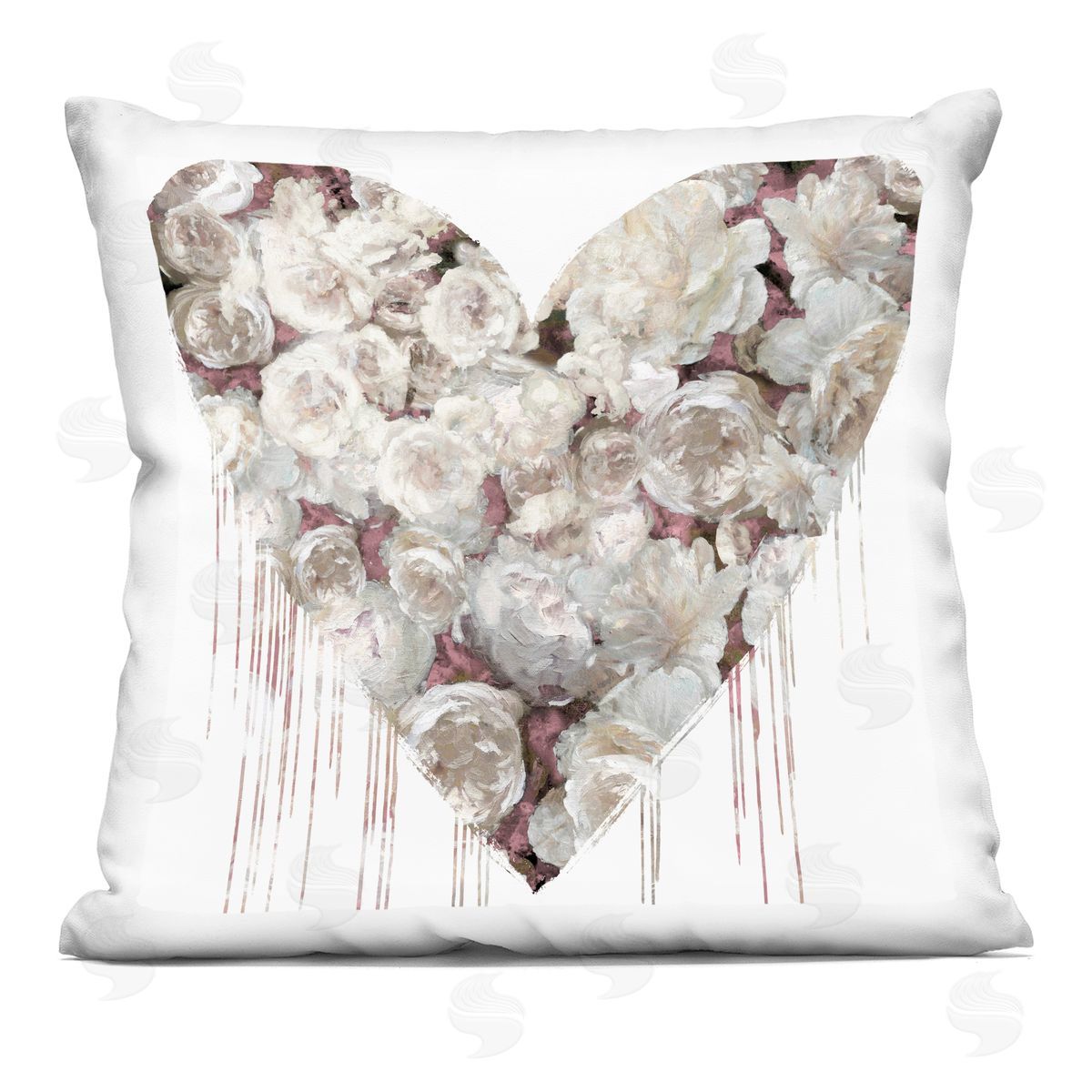 Traditional Rose Blossom Heart Shape Decorative Printed Pillow, Home Decor by Lindsay Rodgers