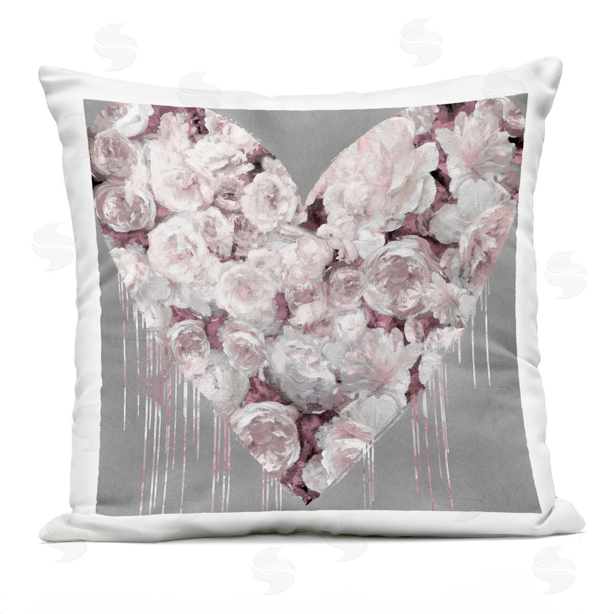 Pink Rose Blooms Heart Outdoor Printed Pillow, Home Decor by Lindsay Rodgers