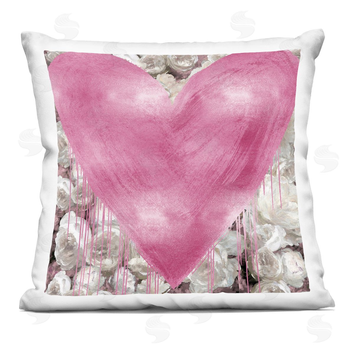 Pink Distressed Heart Roses Decorative Printed Pillow, Home Decor by Lindsay Rodgers
