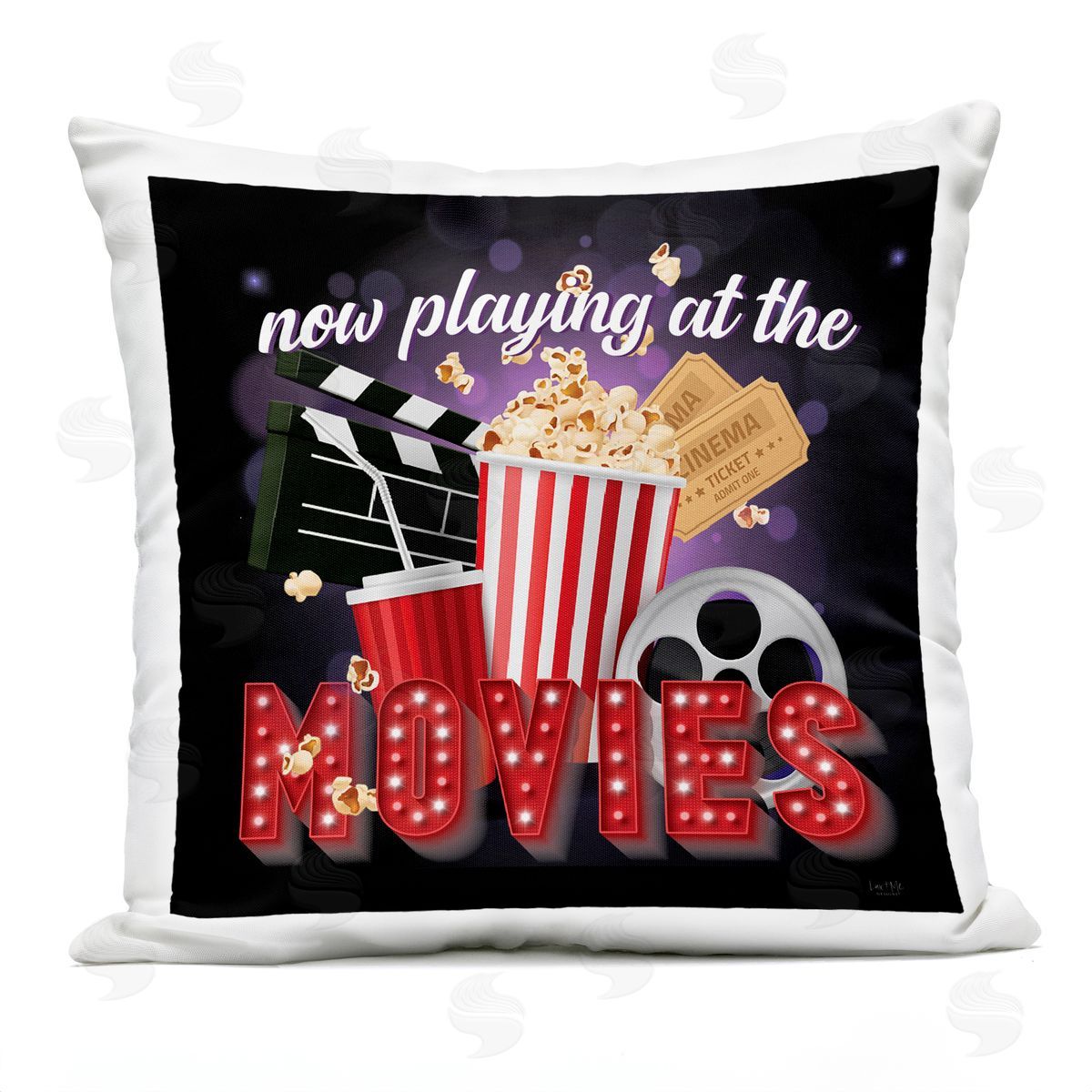 Vintage Now Playing Movies Outdoor Printed Pillow, Home Decor by Lux + Me Designs