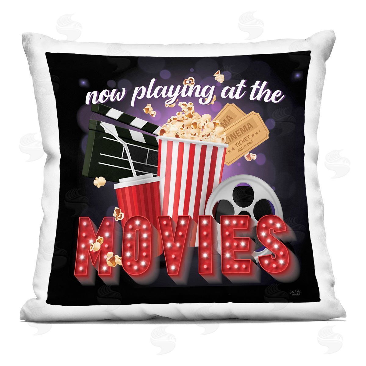 Vintage Now Playing Movies Decorative Printed Pillow, Home Decor by Lux + Me Designs