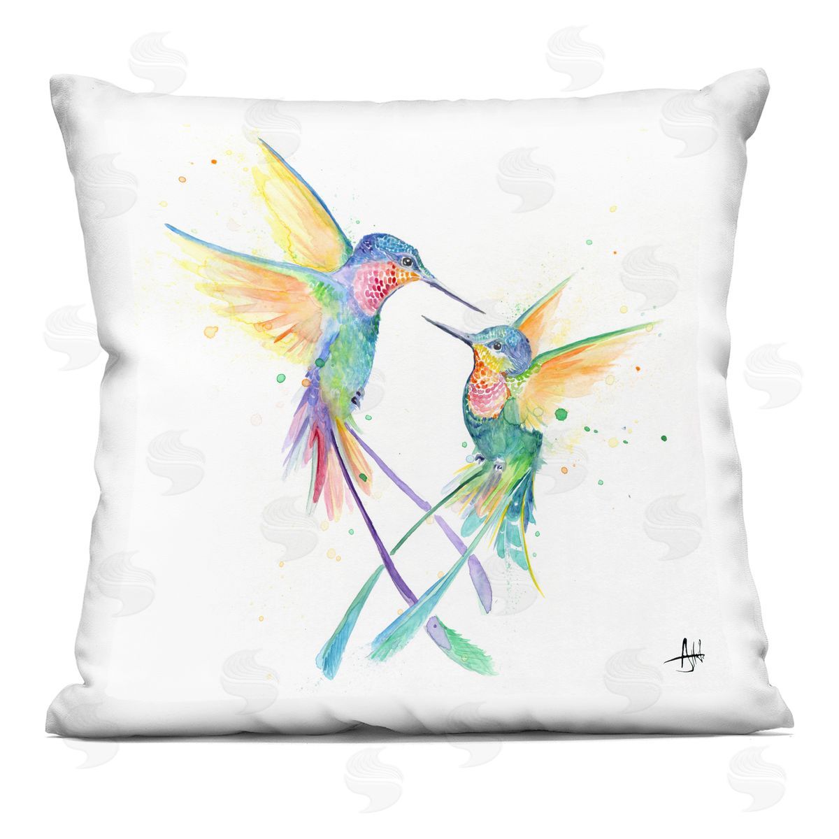 Fluttering Hummingbirds Pastel Rainbow Decorative Printed Pillow, Home Decor by Marc Allante