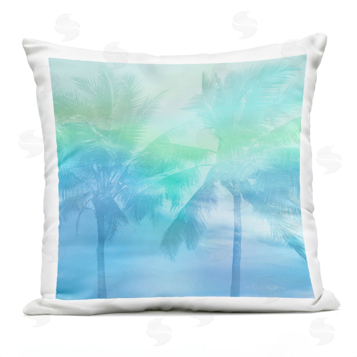 Summer Palm Tree Blue Sunlight Outdoor Printed Pillow, Home Decor by Mia Jensen