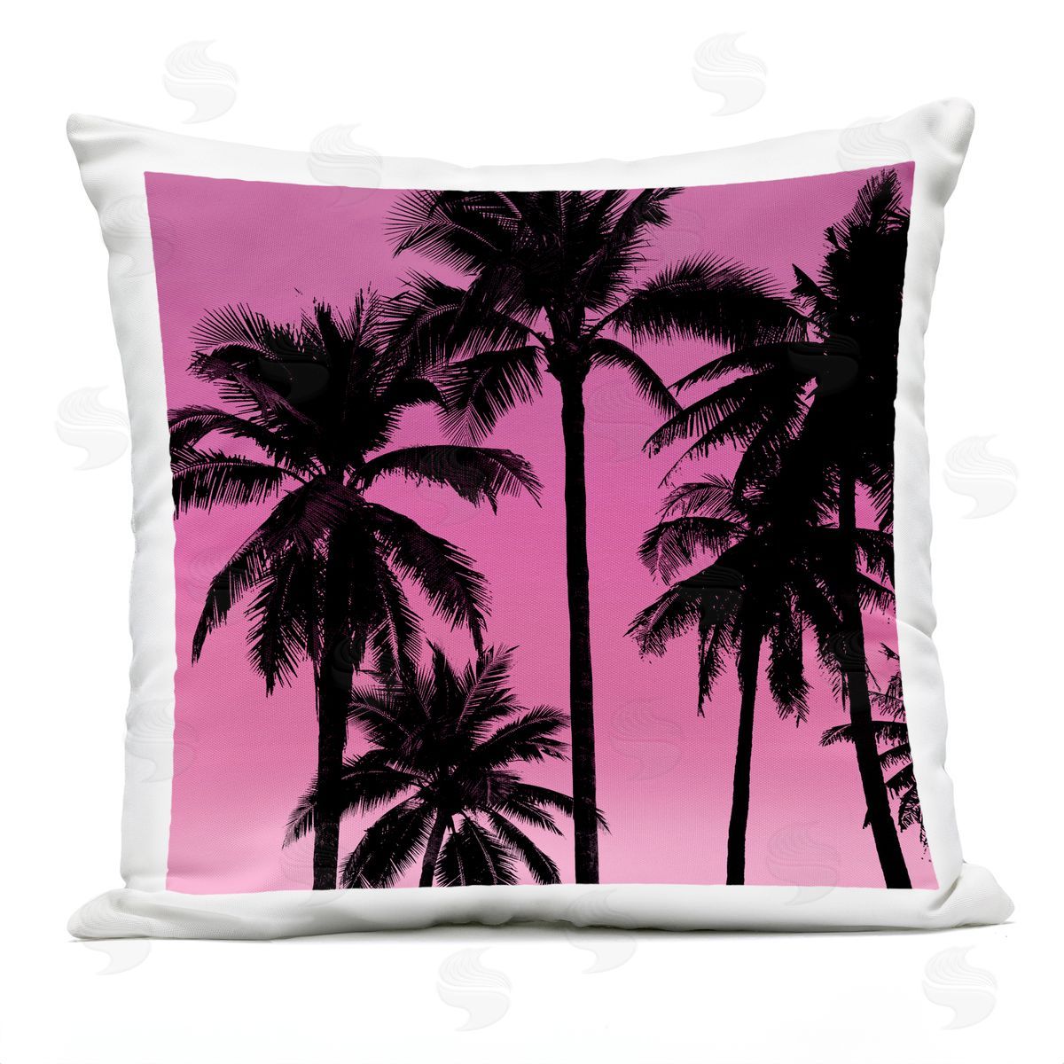 Pink Vivid Sunrise Palm Trees Outdoor Printed Pillow, Home Decor by Mia Jensen