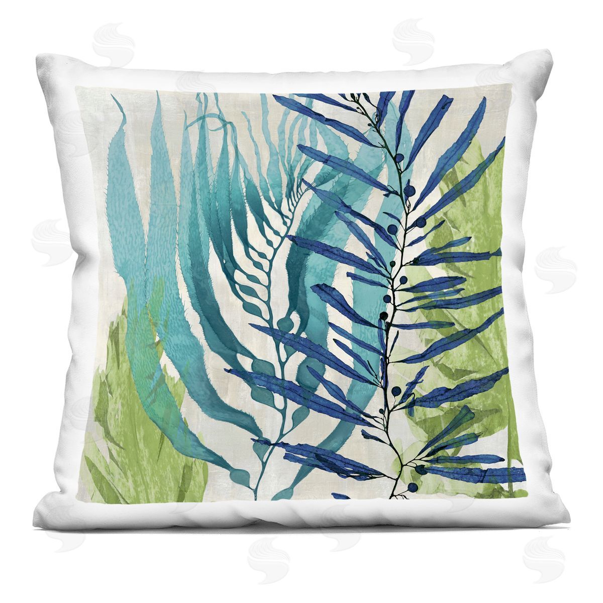Layered Tropical Blue Leaves Decorative Printed Pillow, Home Decor by Melonie Miller