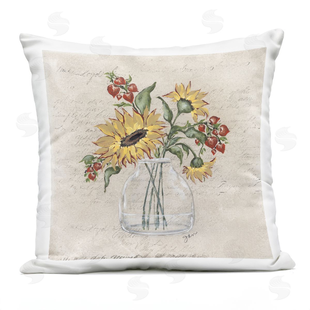 Autumn Sunflowers Vintage Vase Outdoor Printed Pillow, Home Decor by Julie Norkus