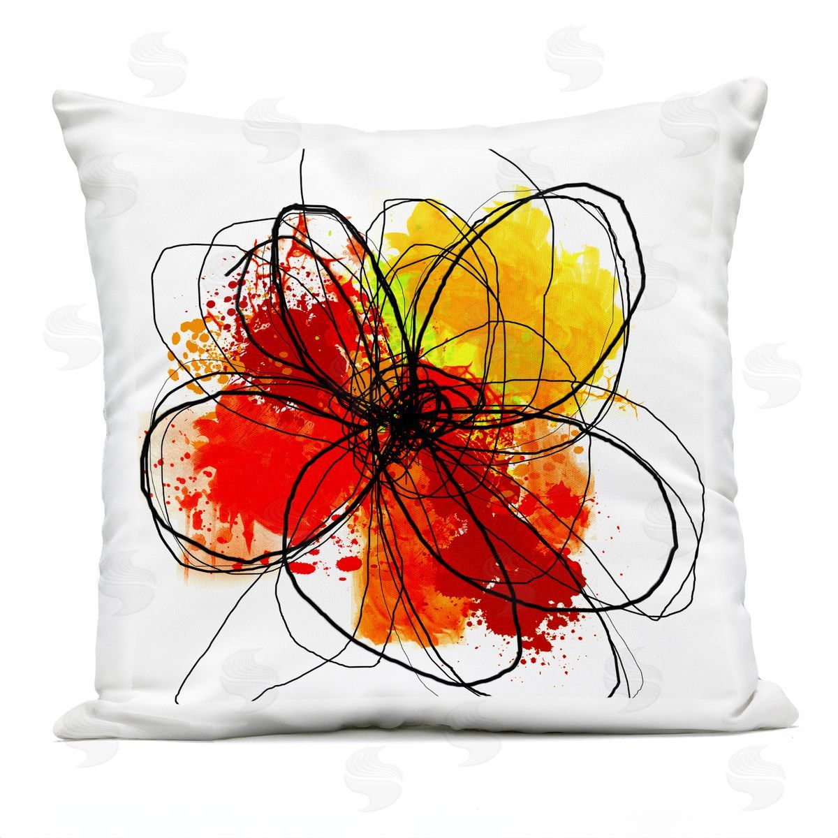 Abstract Chaotic Red Flower Lines Outdoor Printed Pillow, Home Decor by Irena Orlov