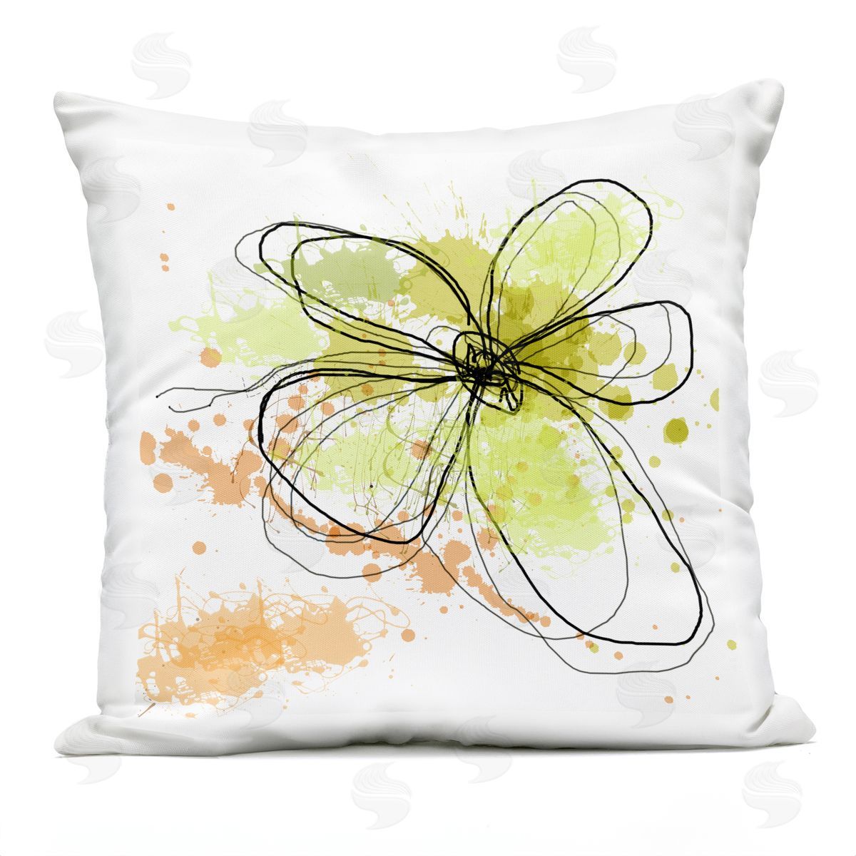 Contemporary Flower Outline Abstract Outdoor Printed Pillow, Home Decor by Irena Orlov