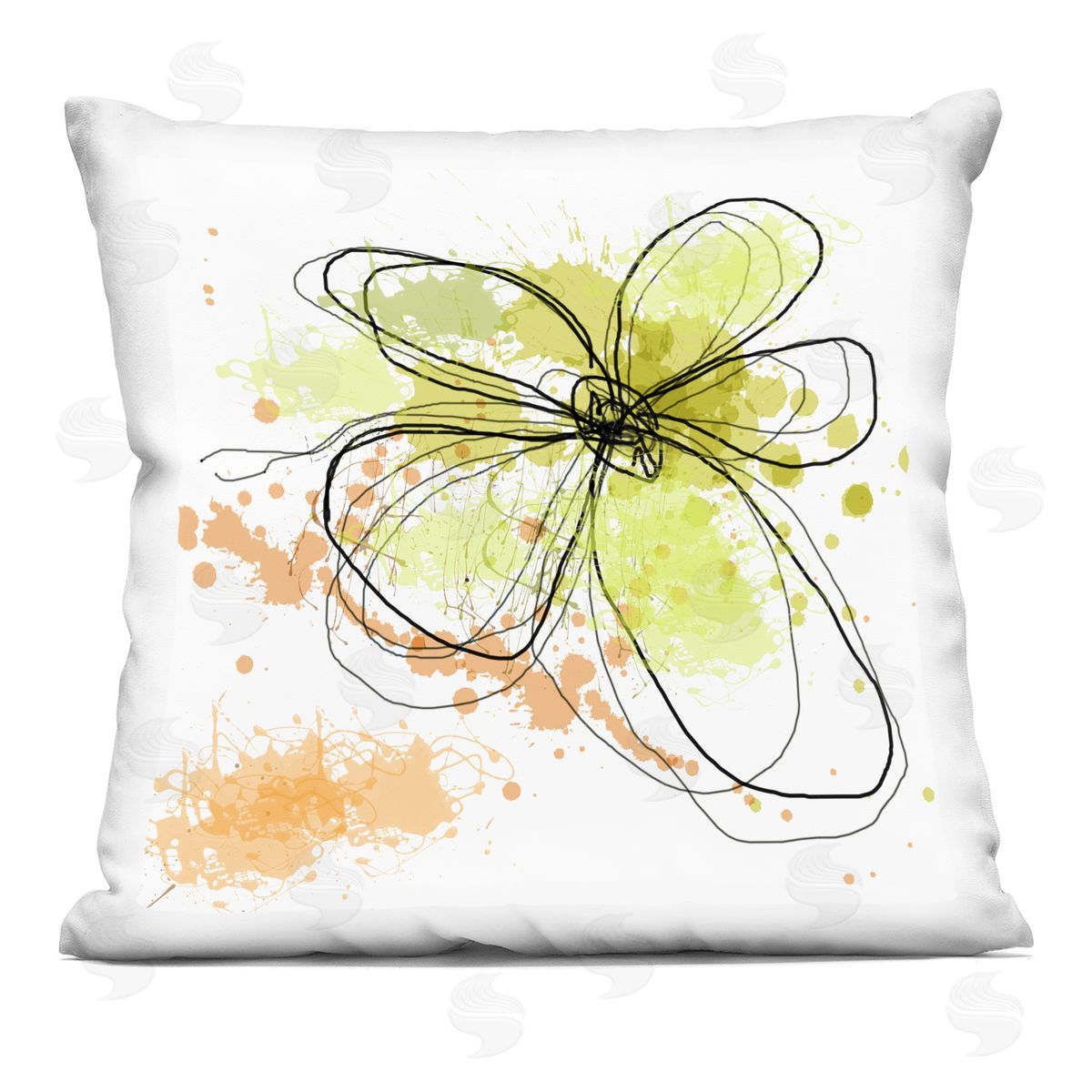 Contemporary Flower Outline Abstract Decorative Printed Pillow, Home Decor by Irena Orlov