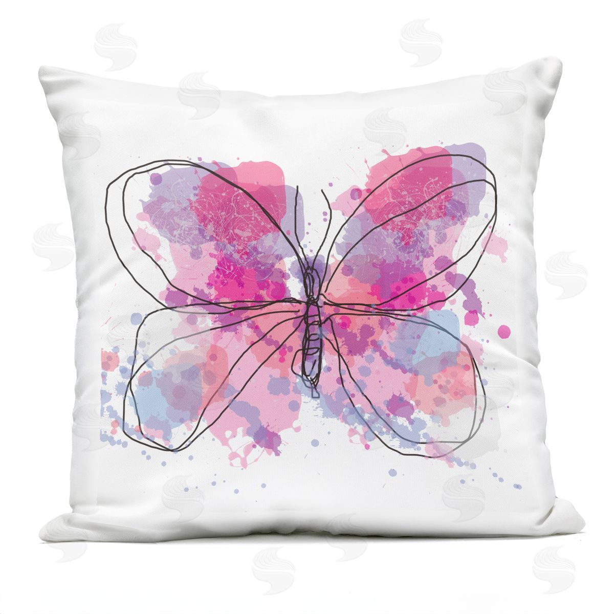 Pink Butterfly Doodle Lines Outdoor Printed Pillow, Home Decor by Irena Orlov