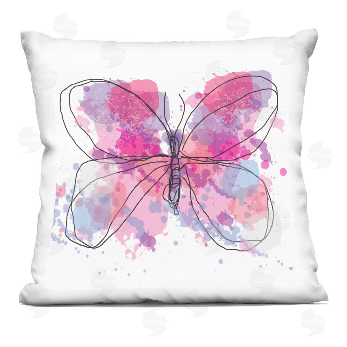 Pink Butterfly Doodle Lines Decorative Printed Pillow, Home Decor by Irena Orlov