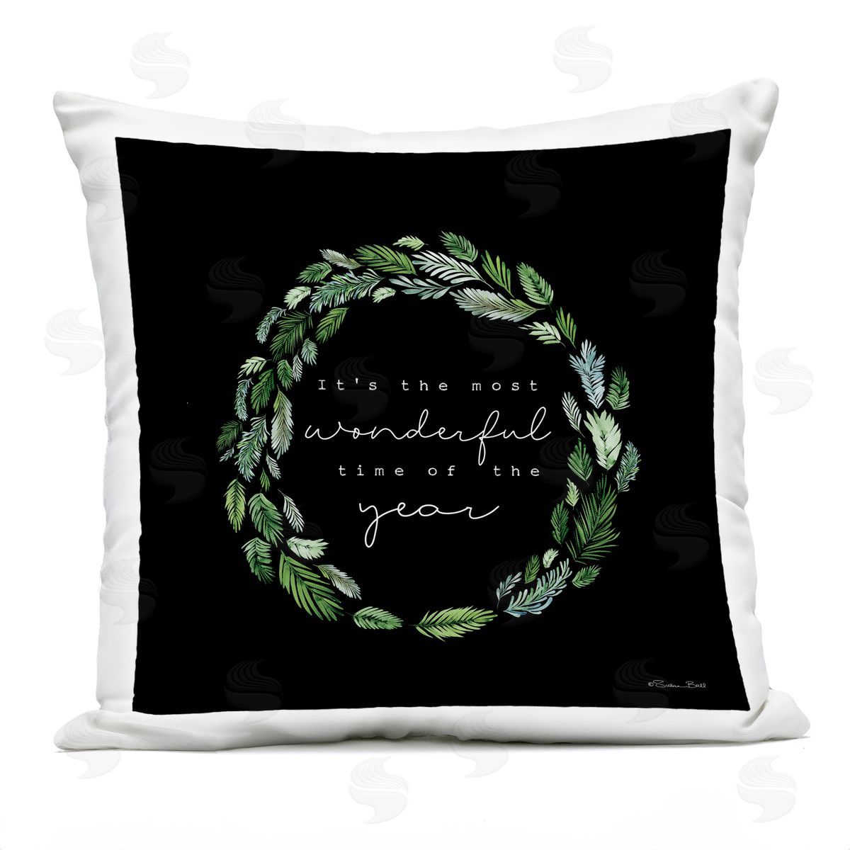 Most Wonderful Time Of Year Pine Wreath Outdoor Printed Pillow, Home Decor by Susan Ball