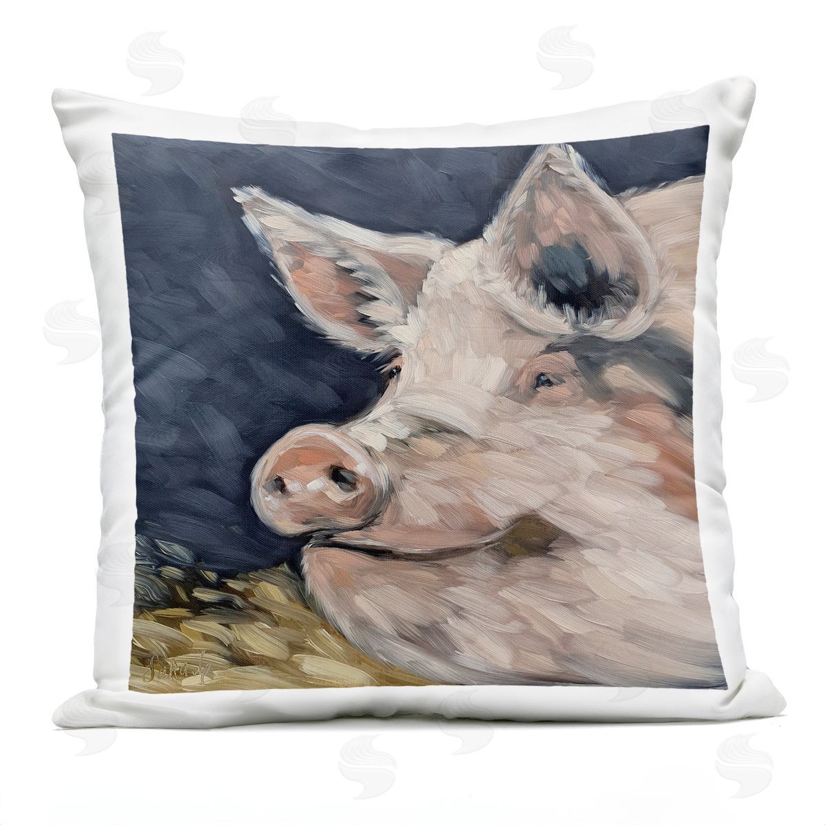 Smiling Farm Pig Face Outdoor Printed Pillow, Home Decor by Sara G. Designs