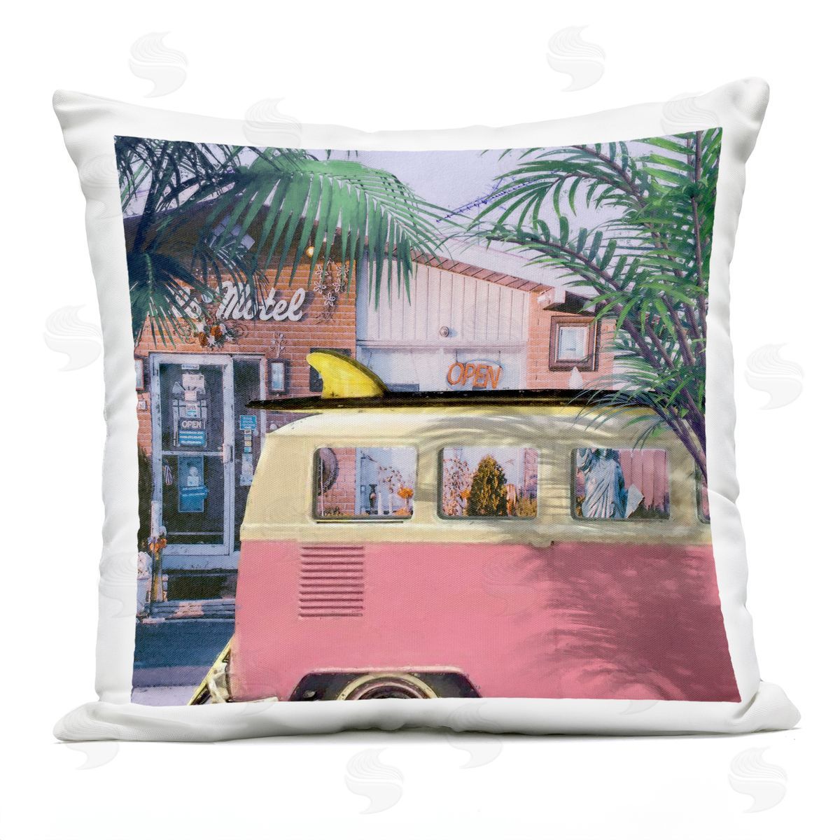 Retro Summer Vacation Van Outdoor Printed Pillow, Home Decor by Steve Hunziker