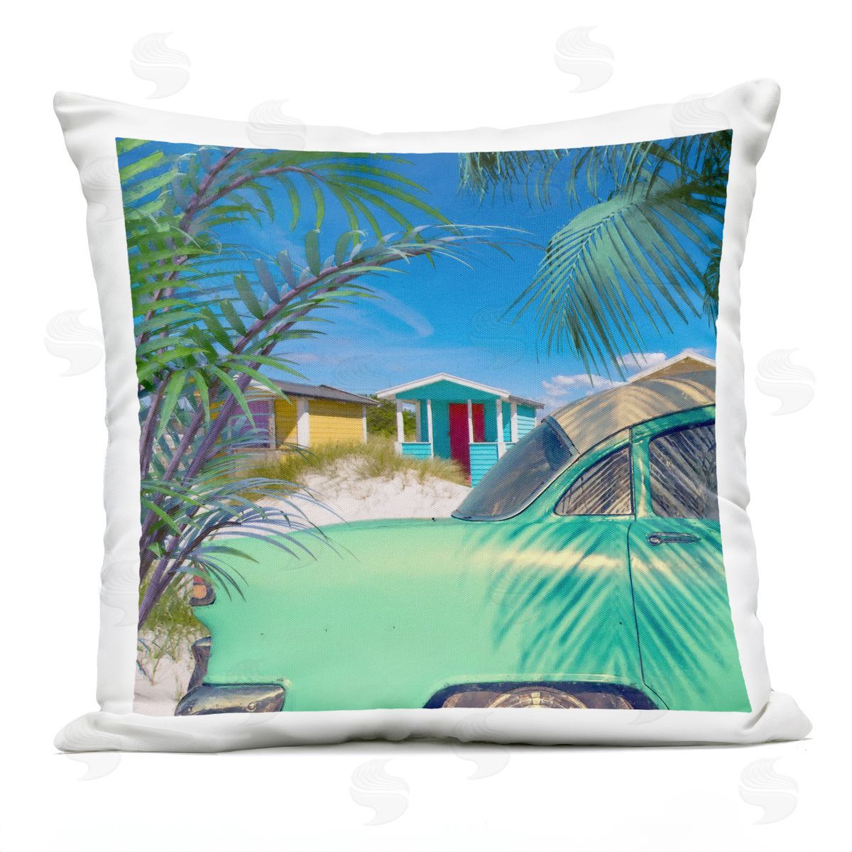 Tropical Beach Vacation Palms Outdoor Printed Pillow, Home Decor by Steve Hunziker