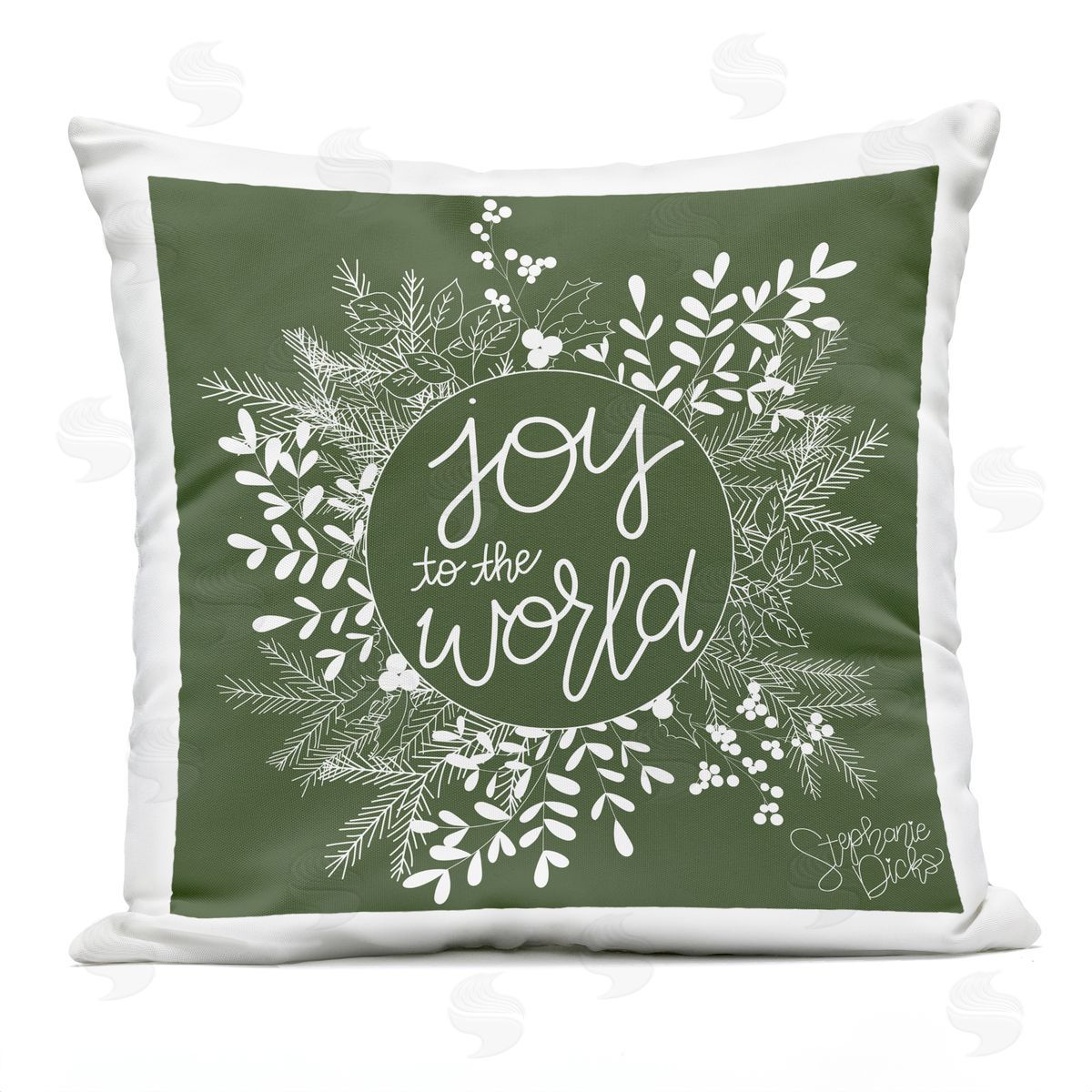 Joy To The World Herbal Wreath Outdoor Printed Pillow, Home Decor by Stephanie Dicks
