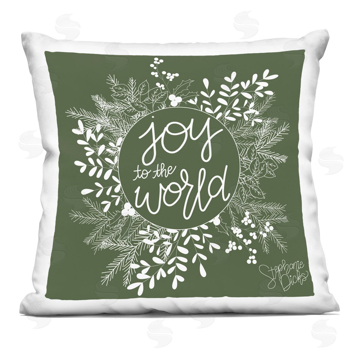 Joy To The World Herbal Wreath Decorative Printed Pillow, Home Decor by Stephanie Dicks