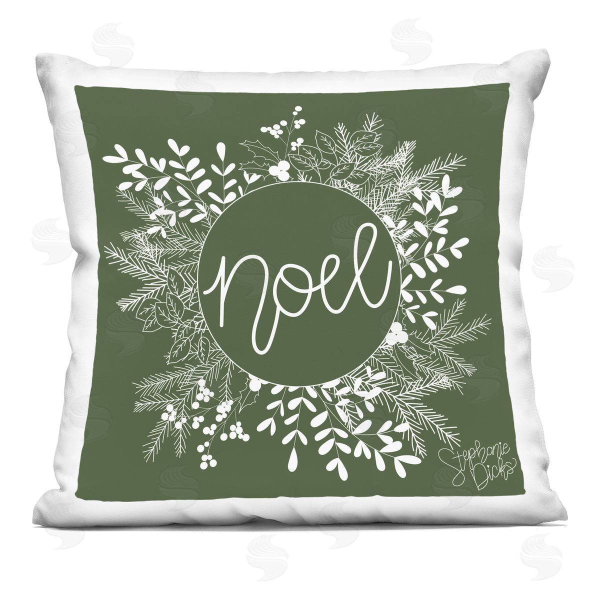 Noel Holiday Pine Wreath Decorative Printed Pillow, Home Decor by Stephanie Dicks