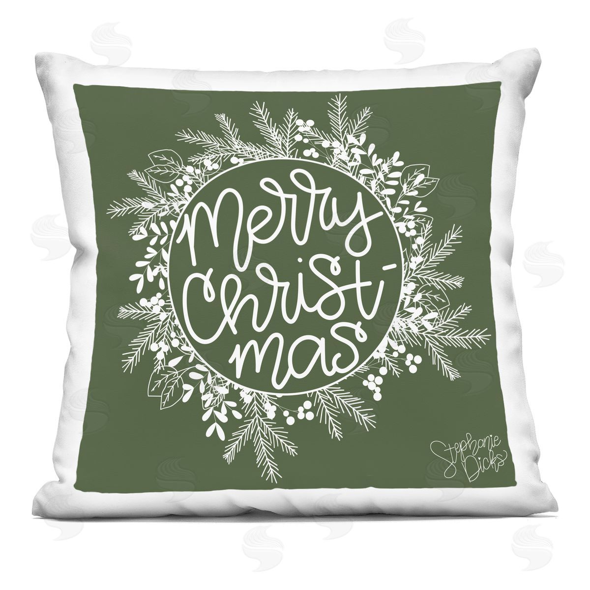 Merry Christmas Holiday Herb Wreath Decorative Printed Pillow, Home Decor by Stephanie Dicks