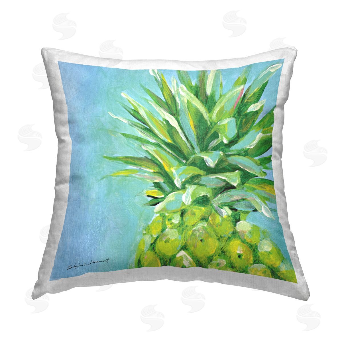 Tropical Pineapple Blue Accent Decorative Printed Pillow, Home Decor by Stephanie Workman Marrott