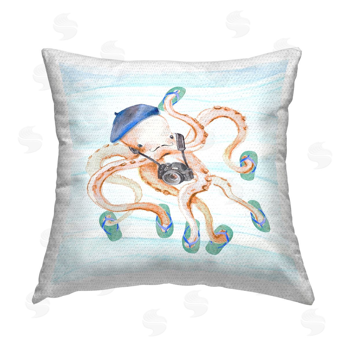 Vacation Photographer Octopus Outdoor Printed Pillow, Home Decor by Lanie Loreth