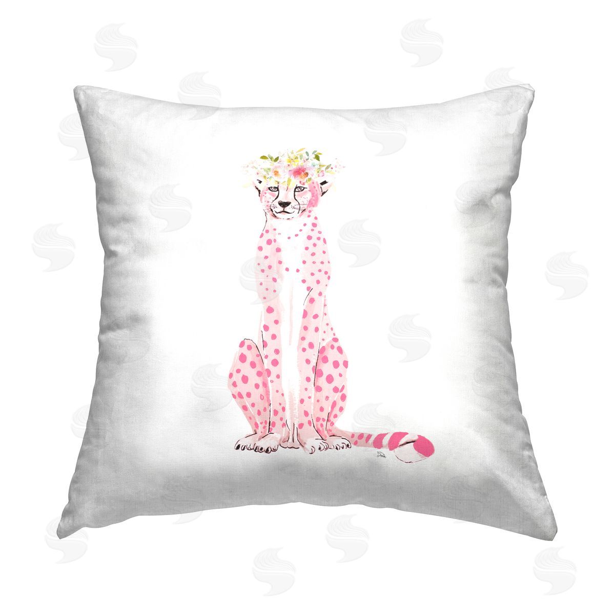 Pink Cheetah Floral Crown Decorative Printed Pillow, Home Decor by Patricia Pinto