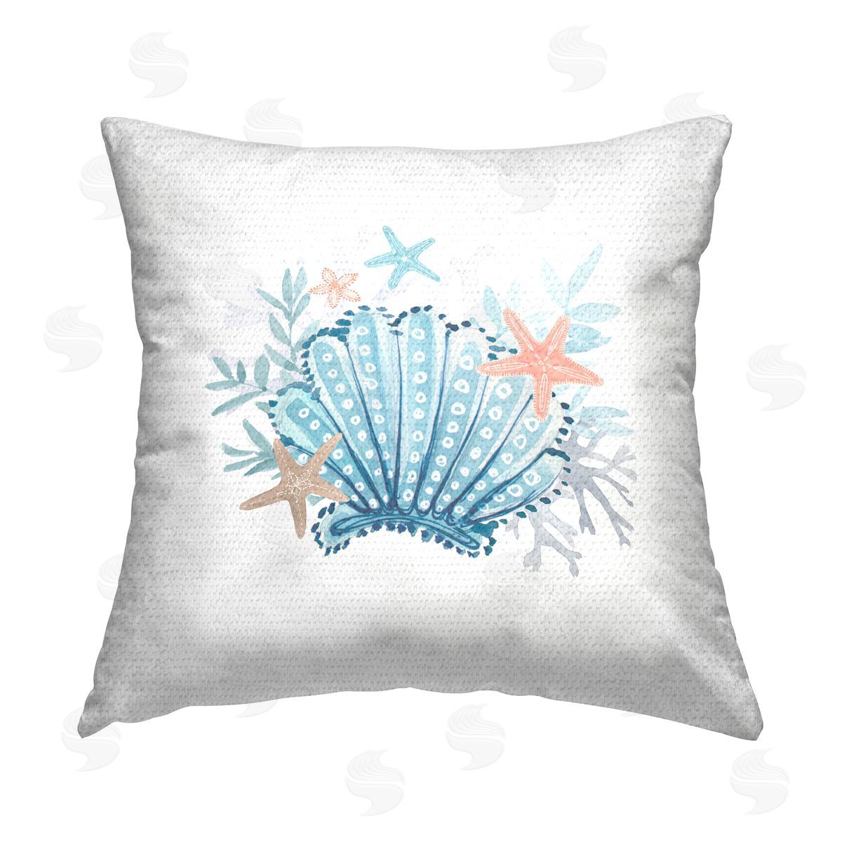 Ocean Scallop Blue Sea Life Outdoor Printed Pillow, Home Decor by Lanie Loreth