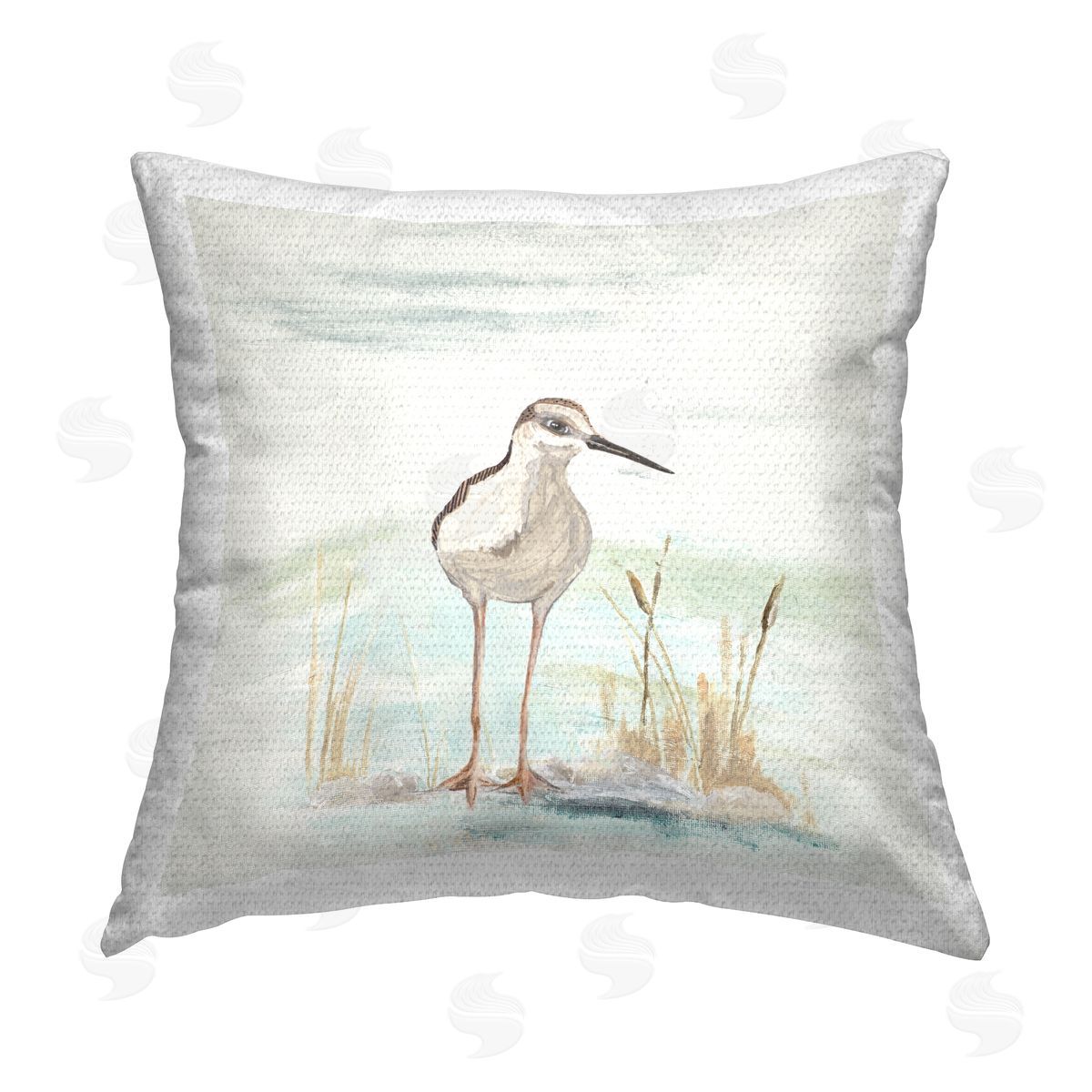 Coastal Beach Sandpiper Bird Outdoor Printed Pillow, Home Decor by Patricia Pinto