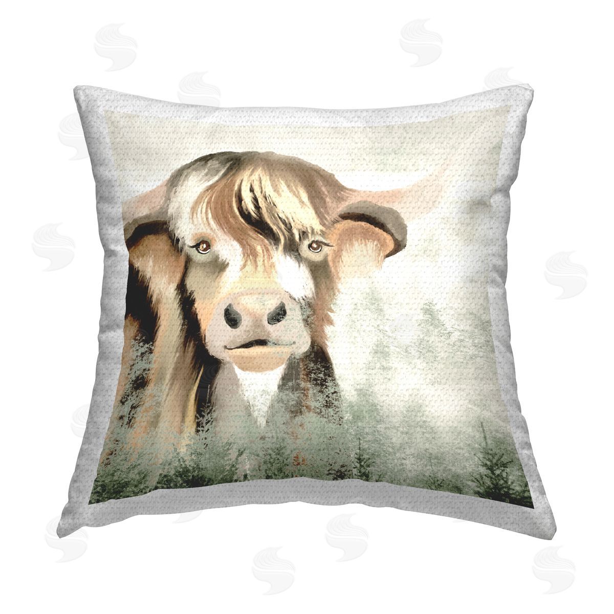 Wild Cattle Trees Collaged Outdoor Printed Pillow, Home Decor by Elizabeth Medley