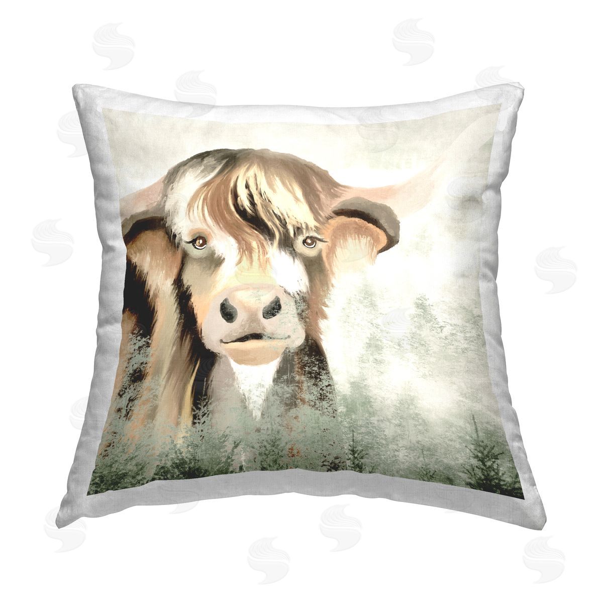 Wild Cattle Trees Collaged Decorative Printed Pillow, Home Decor by Elizabeth Medley