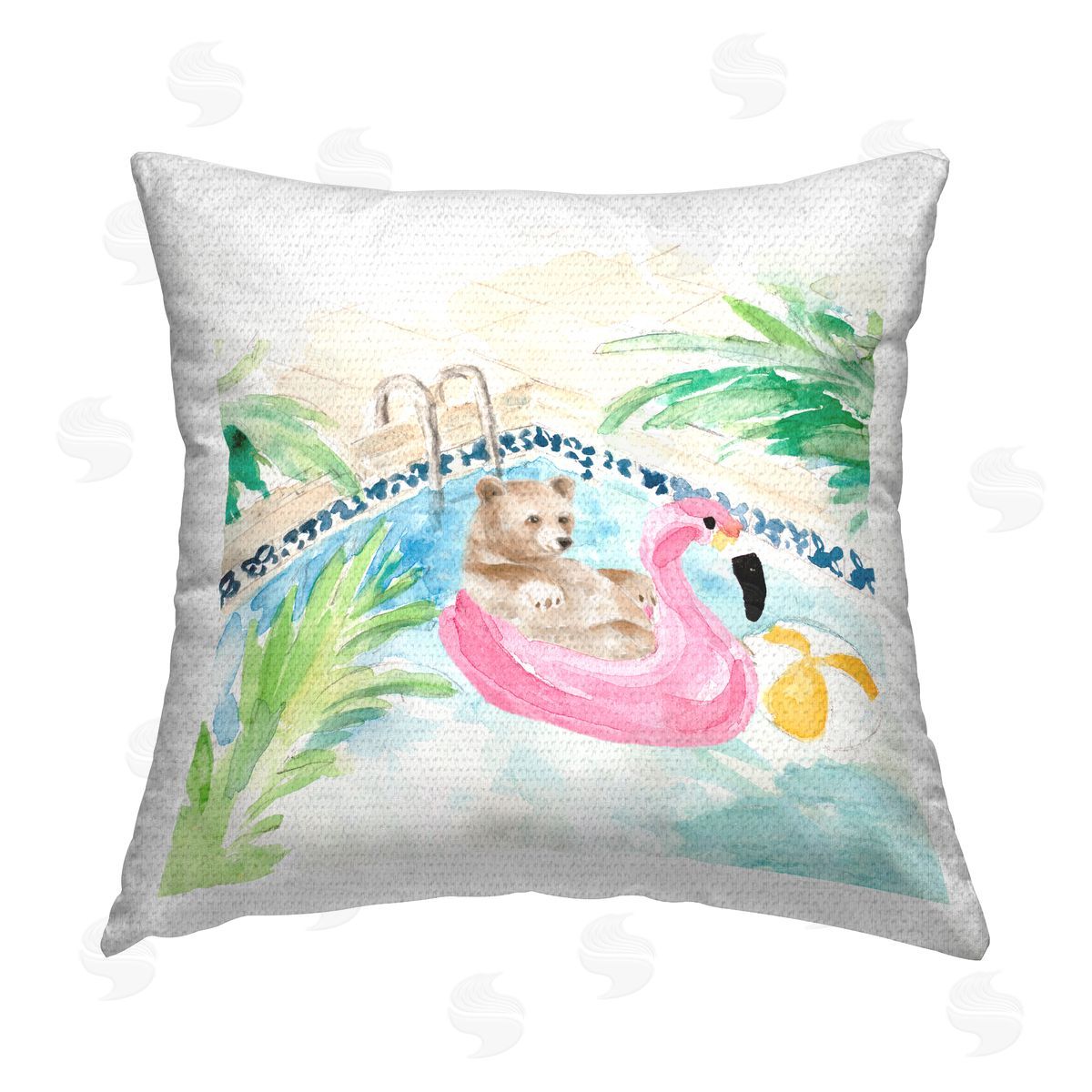 Bear Swimming Pool Summertime Outdoor Printed Pillow, Home Decor by Lanie Loreth